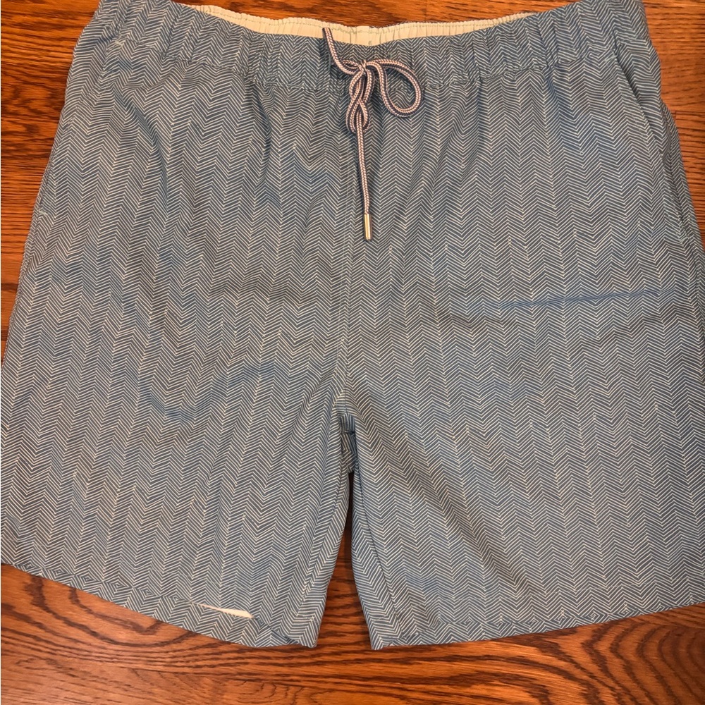 Peter Millar Light Blue Herringbone Swim Trunks
